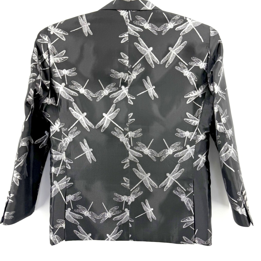 TALLIA Dragonfly Print Blazer Dinner Jacket Mens 40S Black Silver Festive - Picture 7 of 13